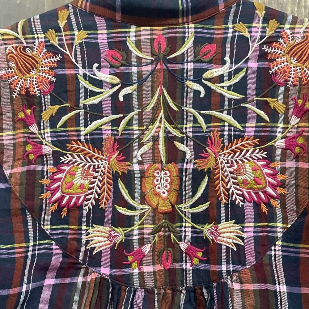 Johnny Was Top Rosalva Paris Blouse Plaid Embroidered Workshop Boho Women's XS - Picture 9 of 13
